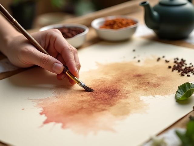 Növényi festékkel készülő absztrakt festmény