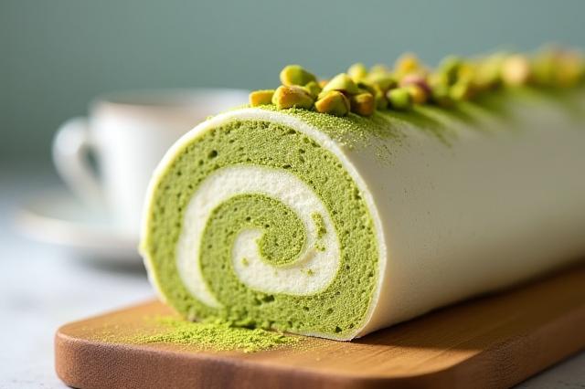Matcha-pisztácia tekercs