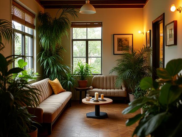 Meleg, barátságos kávézó belső tér, rendezvényre előkészítve