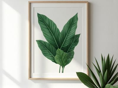 Botanikus művészeti nyomat trópusi levelekkel